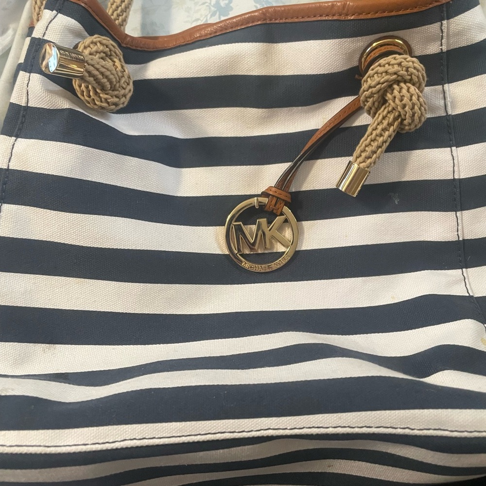Michael Kors Navy and White Striped Bag